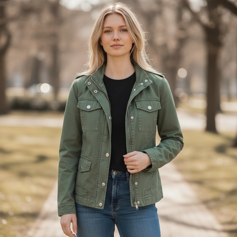 White House Black Market Olive Green Utility Jacket Lace Up Gorpcore Preppy 8
